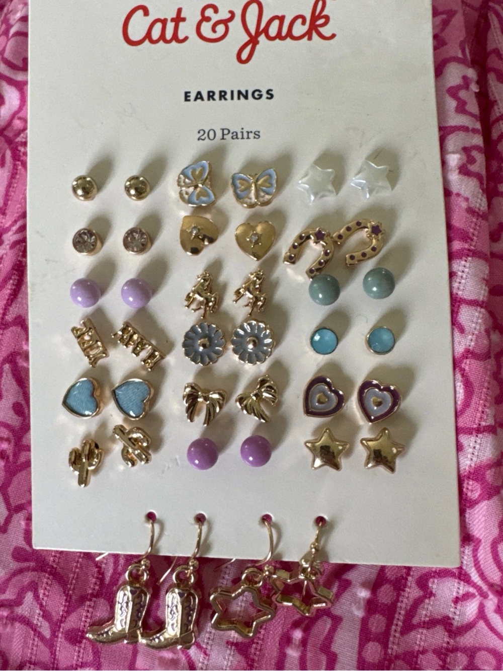 Cat & Jack Kids Pastel Multi-Style Earring Set - Pink, Purple, Blue, Mint